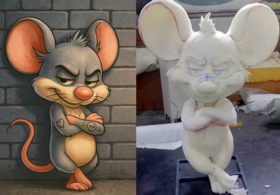 Progress of rat-themed prop production at Italian theme park